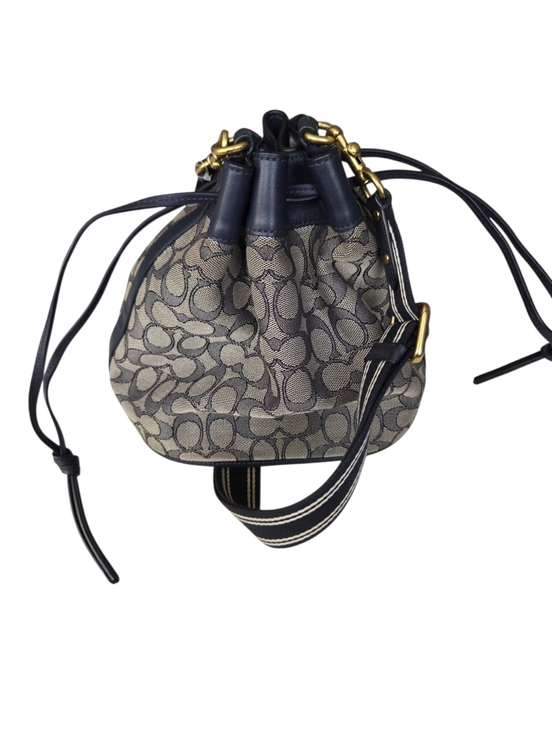 Coach Handbags - Coach Signature Canvas Bucket Bag Navy Crossbody Drawstring Leather Trim